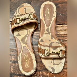 Coach Pattie Horsebit Signature Canvas & Leather Slide Sandals - US Size 8.5